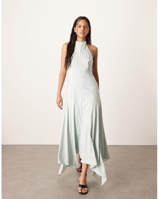 ARRANGE Natural Satin Contrast Back Halter Square Cut Maxi Dress