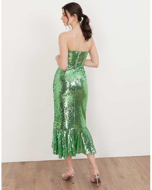 Maya Green Fully Embellished Bandeau Midi Dress