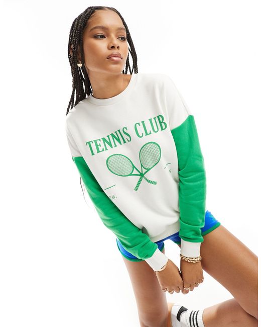 Sport core - sweat color block avec imprimé tennis club - et blanc Pieces en coloris Green