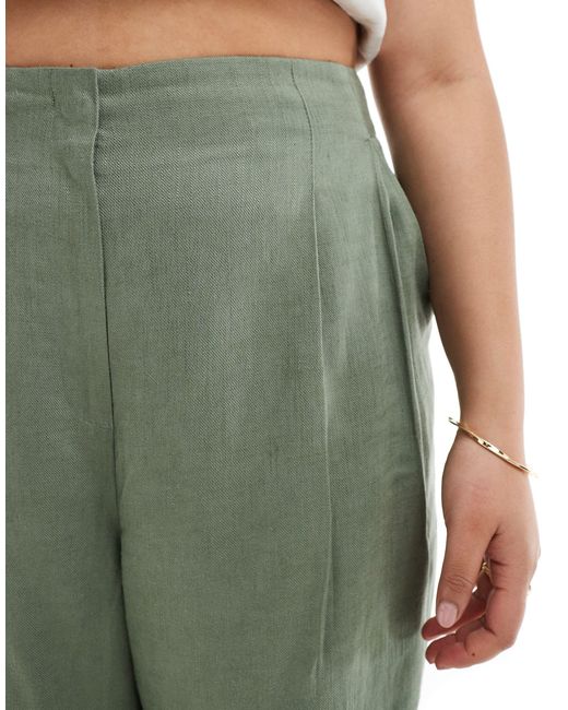 ASOS Green Asos Design Curve High Waist Seam Detail Trousers With Linen