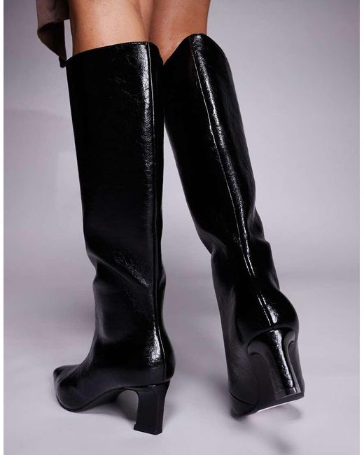 Public Desire Black Boomer Heeled Knee Boots
