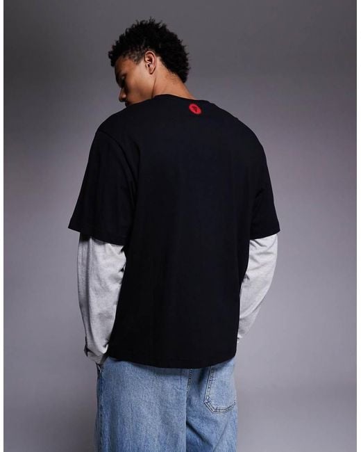 ICECREAM Black Running Dog Layered T-shirt for men