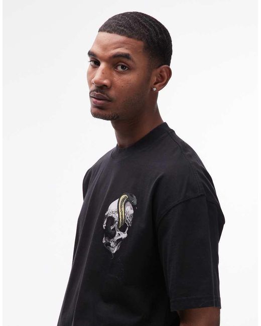AllSaints Black Snake Skull Graphic Tee for men