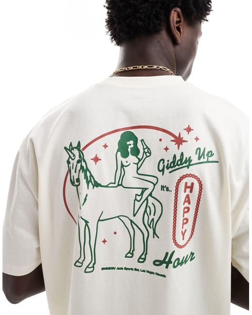 T-shirt oversize avec imprimé esquisse dans le dos - cassé ASOS pour homme en coloris White