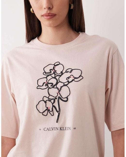 Calvin Klein Pink Floral Graphic Oversized T-shirt