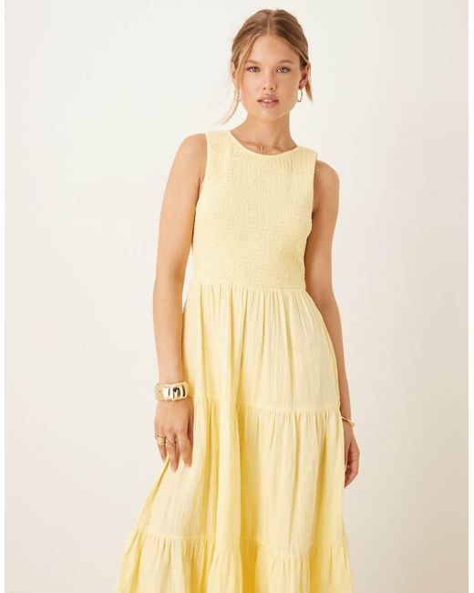 Nobody's Child Yellow Charlie Sleeveless Tiered Midi Dress