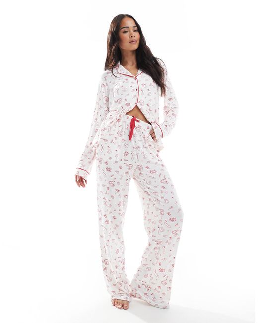 Threadbare White Brunch Print Pyjama Set