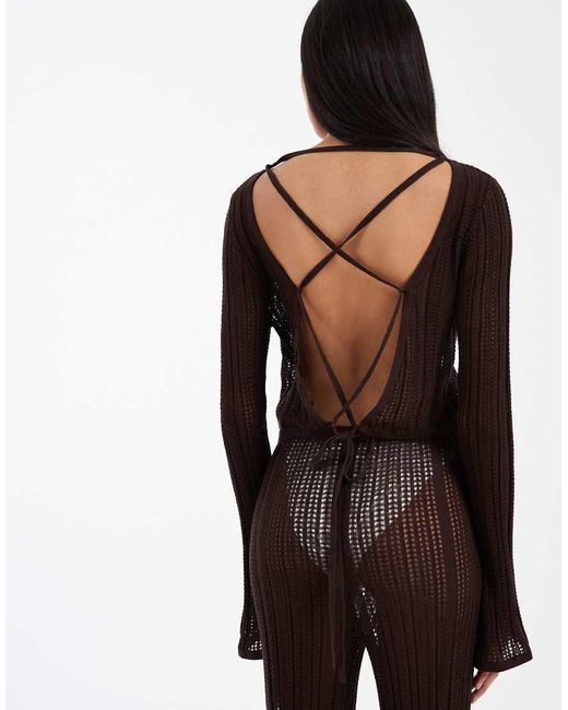 ASOS Black Polly Pointelle Lattice Back Top