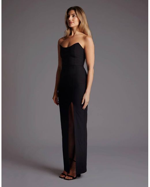 Vesper Gray Strapless Bodycon Maxi Dress With Thigh Split