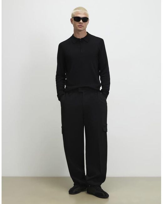 River Island Black Slim Fit Long Sleeve Polo Shirt for men