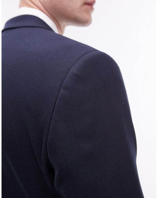 Topman Blue Skinny Textured Suit Jacket for men