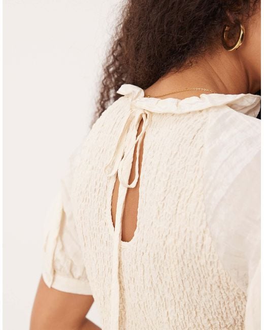 Aware White Shirred Puff Sleeve Top