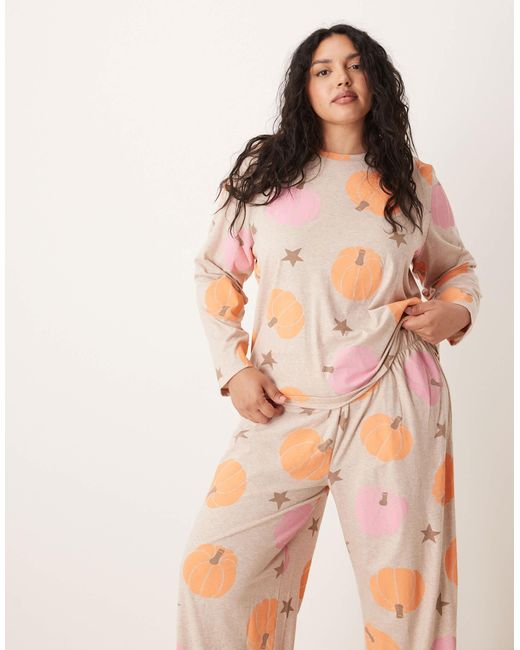 ASOS Orange Asos Design Curve Long Sleeve Top & Pants Pajama Set