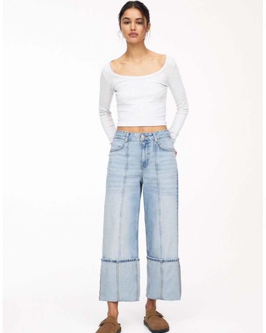 Pull&Bear Blue Cropped Turn Up Hem Jeans
