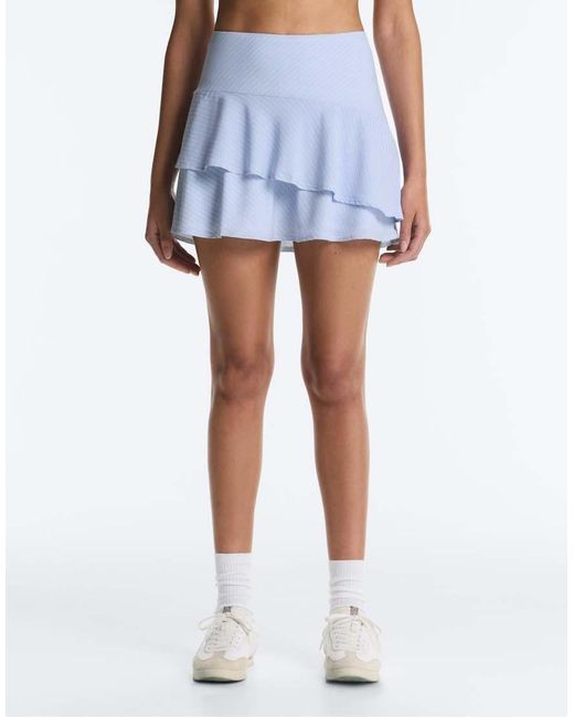 Oysho Blue Short Frilled Striped Skirt