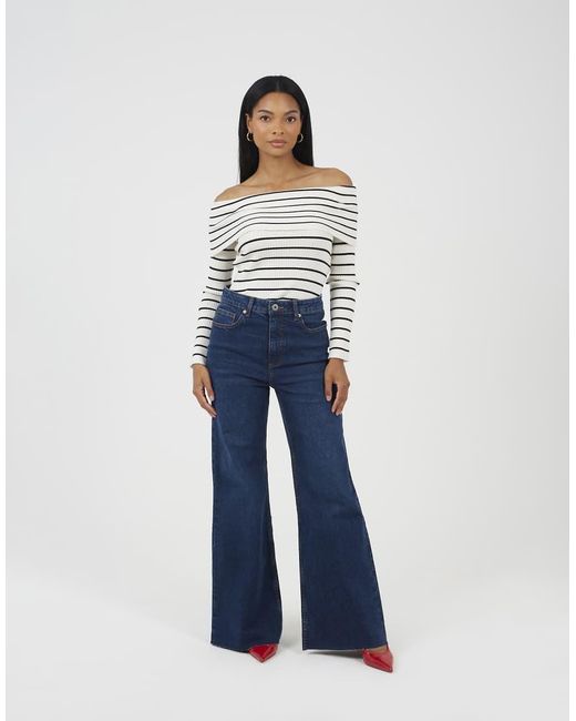 Brave Soul Blue Mid Rise Wide Leg Jeans
