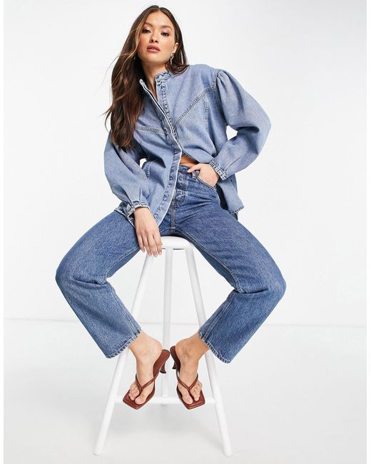 Mango Denim Shirt With Collar Detail in 