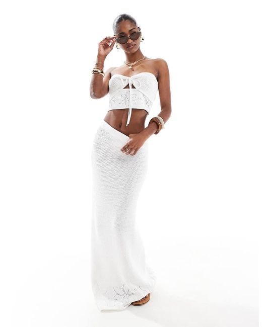 Top Playero Corto Con Lazada Delantera Y Escote Palabra De Honor De Punto De (Parte De Un Conjunto) 4th & Reckless de color White
