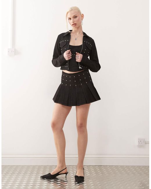 Motel Black Ronira Stud Detail Fitted Denim Jacket