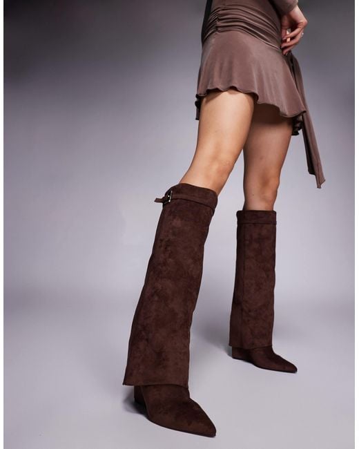 Public Desire Brown – kola – kniehohe stiefel aus wildlederimitat