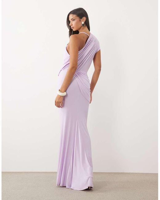 ASOS Purple One-shoulder Draped Dress With Hardware Detail