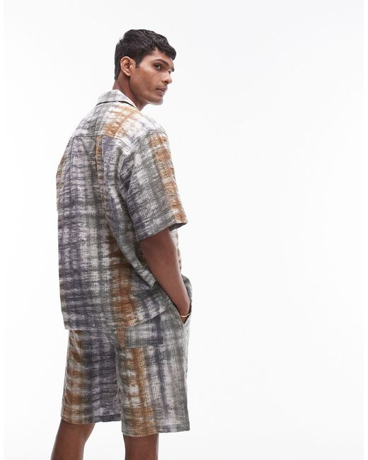 Topman – kurzärmliges seersucker-hemd mit em batikmuster, kombiteil in Multicolor für Herren