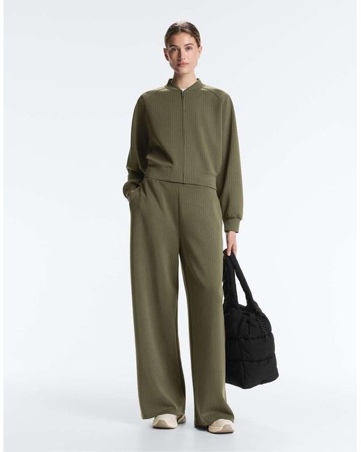 Oysho Green Striped Bomber Jacket With Soft-touch Modal