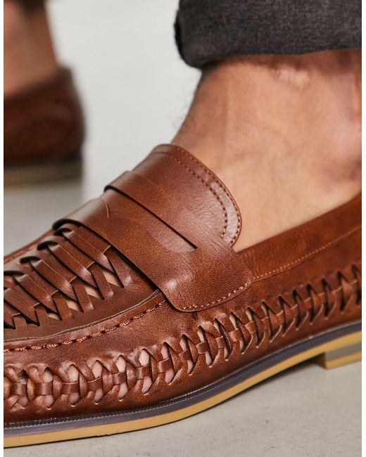 Truffle Collection Gevlochten Saddle Loafers Van Imitatieleer Met Brede Pasvorm in het Brown voor heren