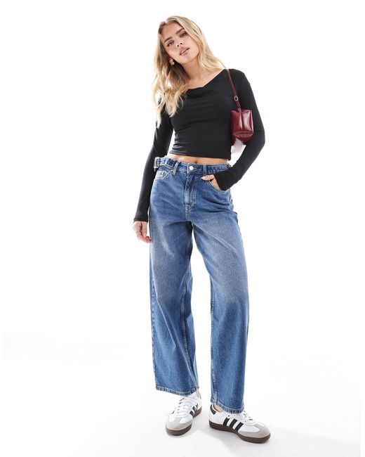 Miss Selfridge Blue Cinched Waist baggy Jeans