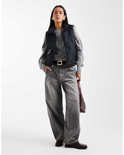 Hollister Gray Nylon Puffer Gilet With Bow Pattern