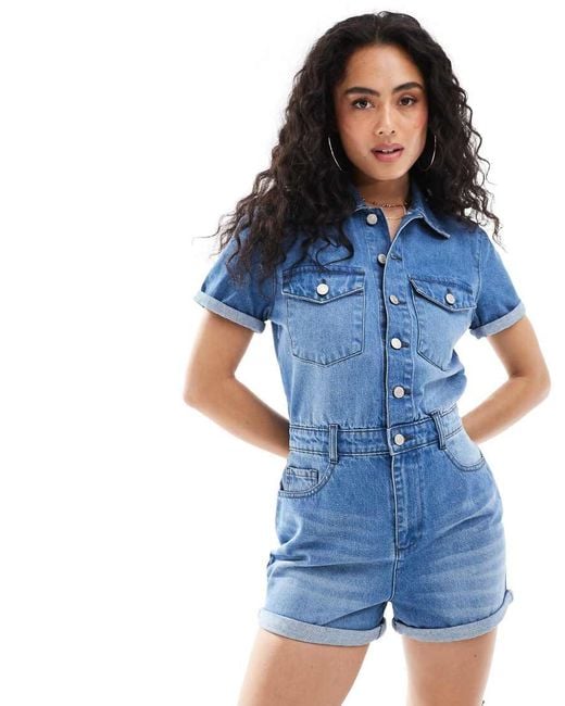 New Look Denim Playsuit-blue