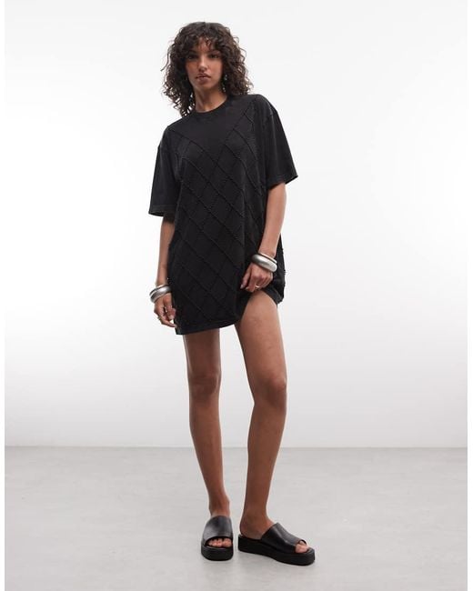 AllSaints Blue Darcy Short Sleeve Diamante Detail T-Shirt Mini Dress