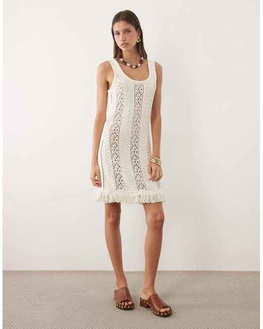 ASOS White Crochet Knit Fringe Mini Dress