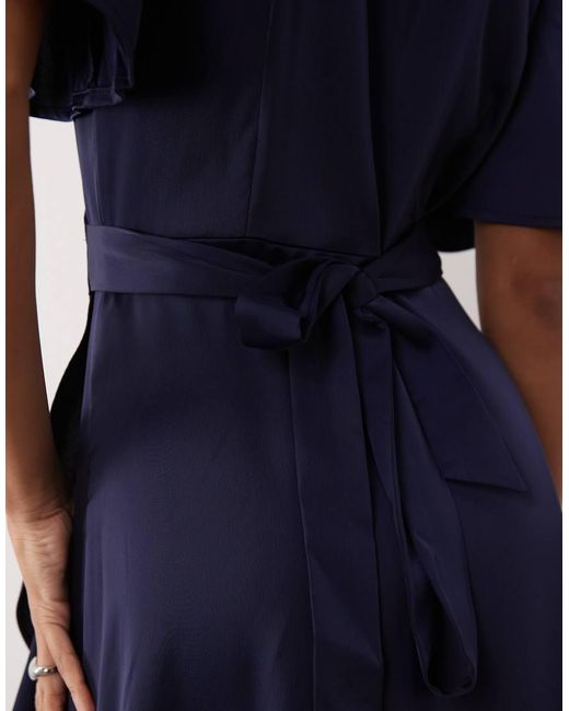 Y.A.S Blue Satin Midi Wrap Dress