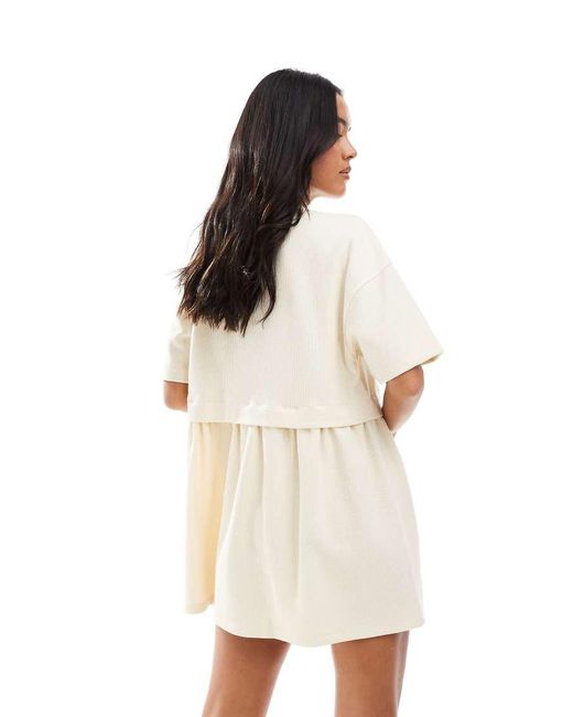 Miss Selfridge White Ribbed Short Sleeve Smock Dress