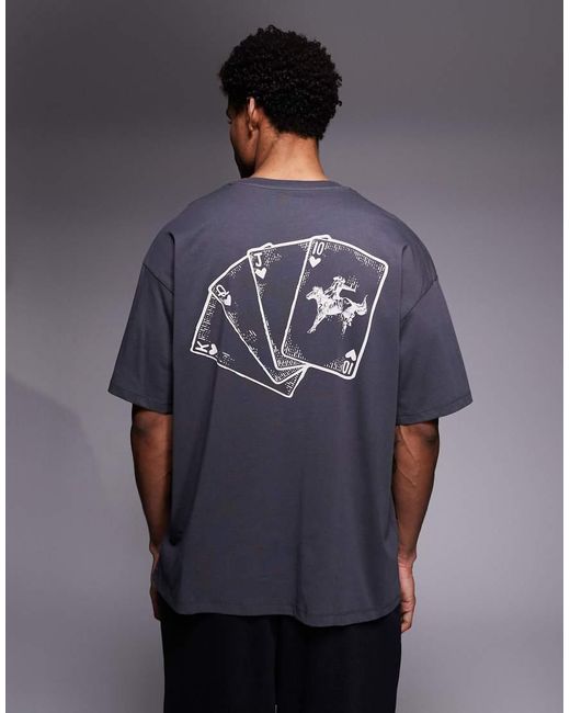 ADPT Blue Oversized T-Shirt With Equestrian Deck Back Print for men