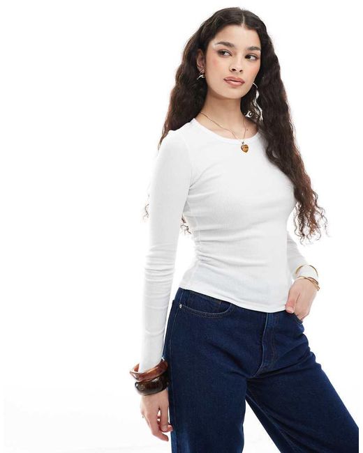 Glamorous White Long Sleeve Crew Neck Top