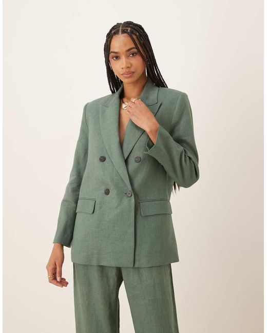 Mango Green Linen Oversized Double Breasted Blazer Co-ord