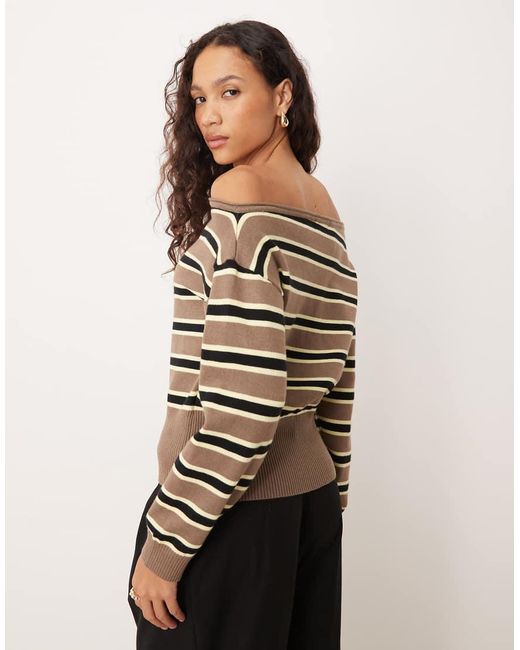 Motel Natural Jalira Asym Off Shoulder Stripe Jumper