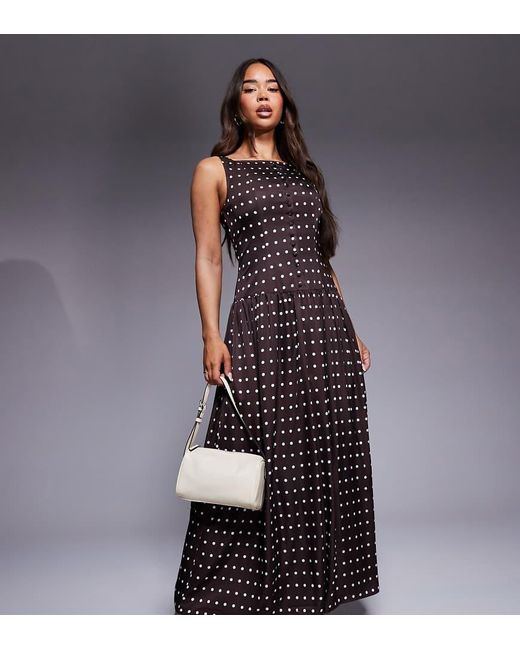 Kaiia Black Exclusive Satin High Square Neck Button Through Drop Waist Maxi Dress
