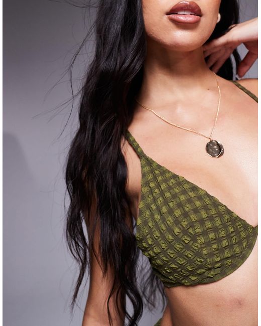 ASOS Green Lizzie Seersucker Monowire Bikini Top