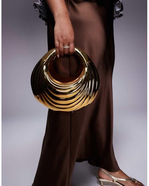 ASOS Natural Metallic Ripple Hard Box Clutch Bag