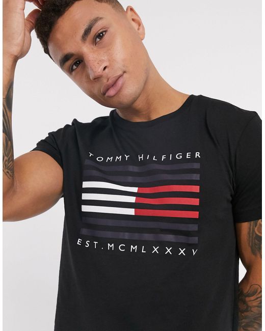 Tommy Hilfiger Corp Flag Lines Logo T-shirt in Black for Men - Lyst