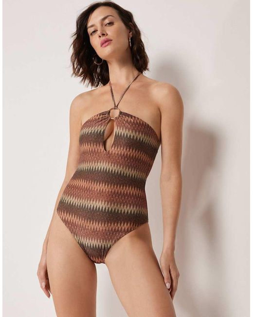 Calzedonia Brown Swimsuit Golden Chevron