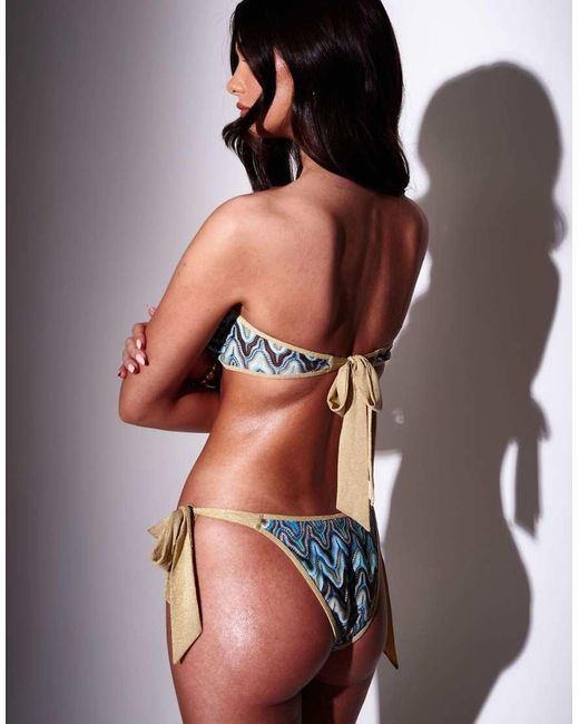 South Beach Multicolor Crochet Bandeau Bikini Set With Decal And Metallic Trim