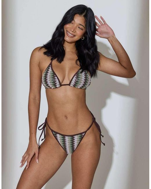 South Beach Brown Sequin Crochet Triangle And Tie Side Brief Bikini Set