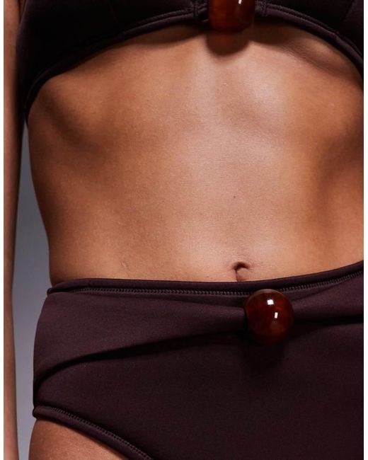 ASOS Brown Dora Premium High Leg High Waist Belted Bikini Bottom With Jumbo Bead