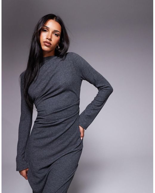 ASOS Blue Ribbed Drape Maxi Dress