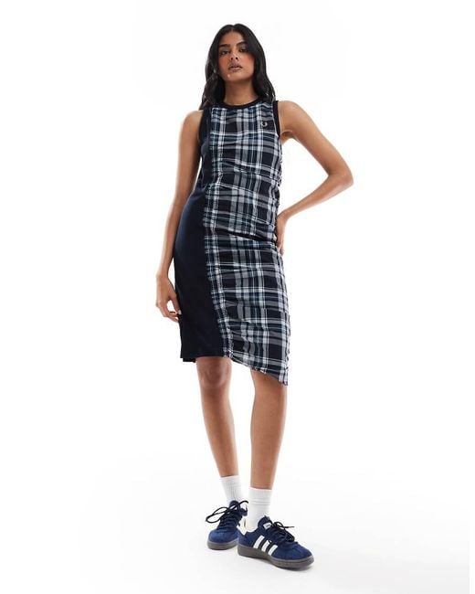 Fred Perry Blue Ruched Tartan Check Dress