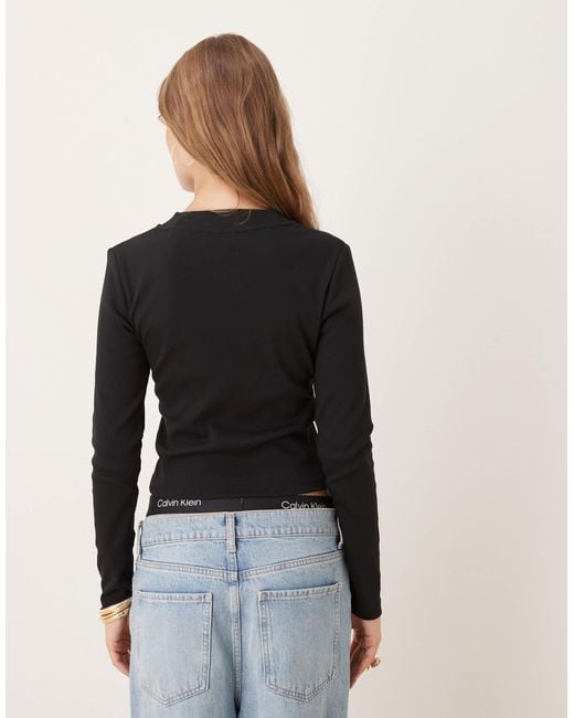 Calvin Klein Black Monogram Logo Long Sleeve Top
